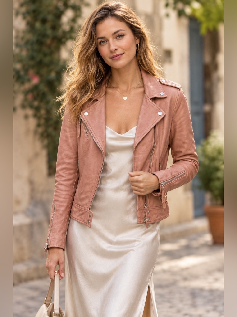Be Edgy /Sheepskin Leather Rose Pink Moto Jacket - Sz. L - NWT